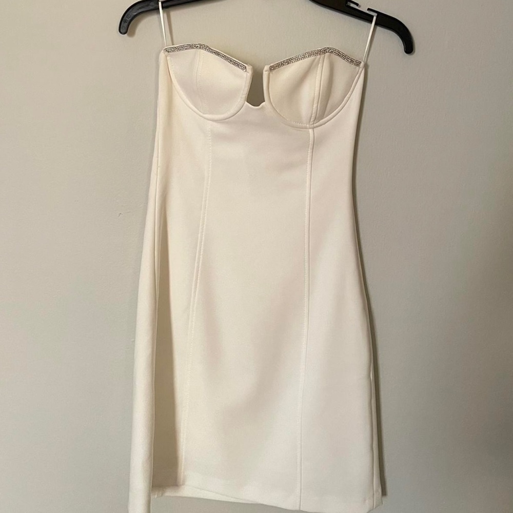 White Rhinestone Strapless Zara Dress